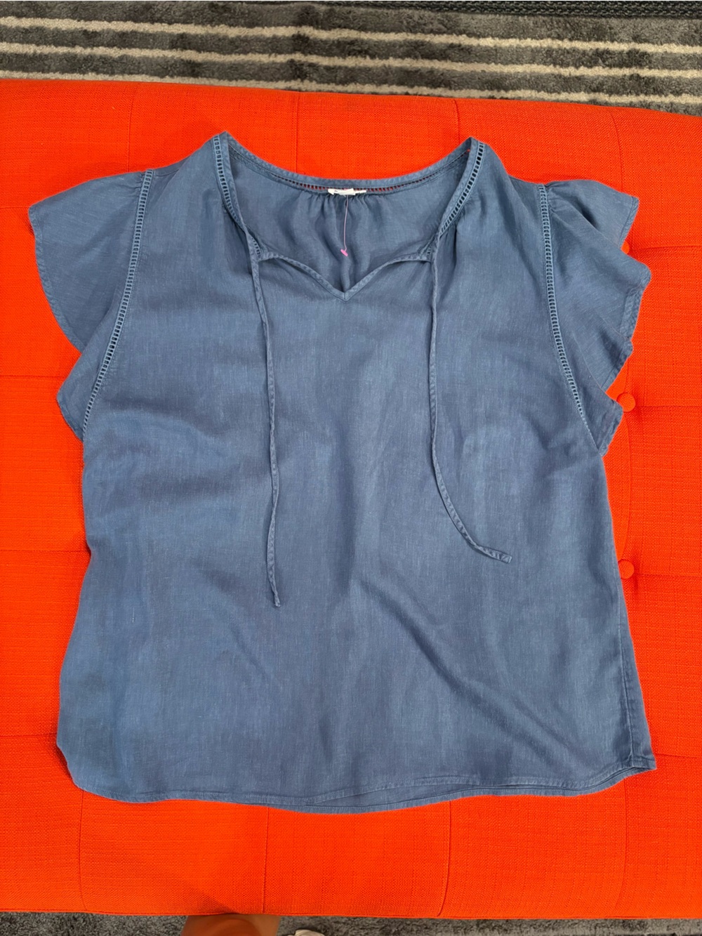 Blue Tie-Neck Flutter Sleeve Women's Top